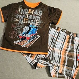 Infant 12M Boys 2-Piece Set Thomas the Tank Print Shirt & Plaid Shorts NWT